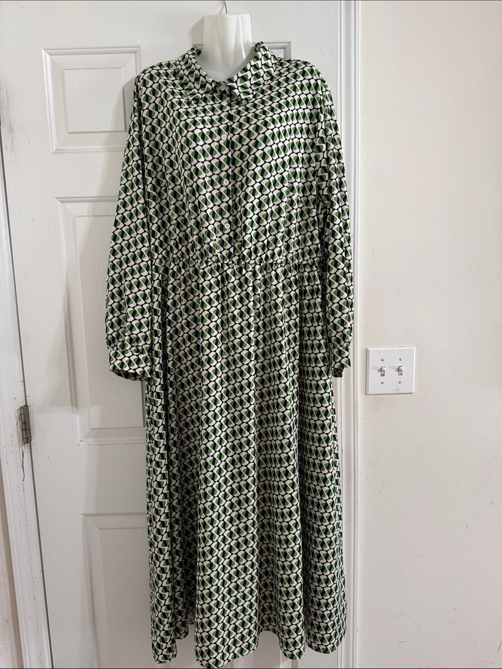 SHEIN Green Geometric Long Sleeve Maxi Dress